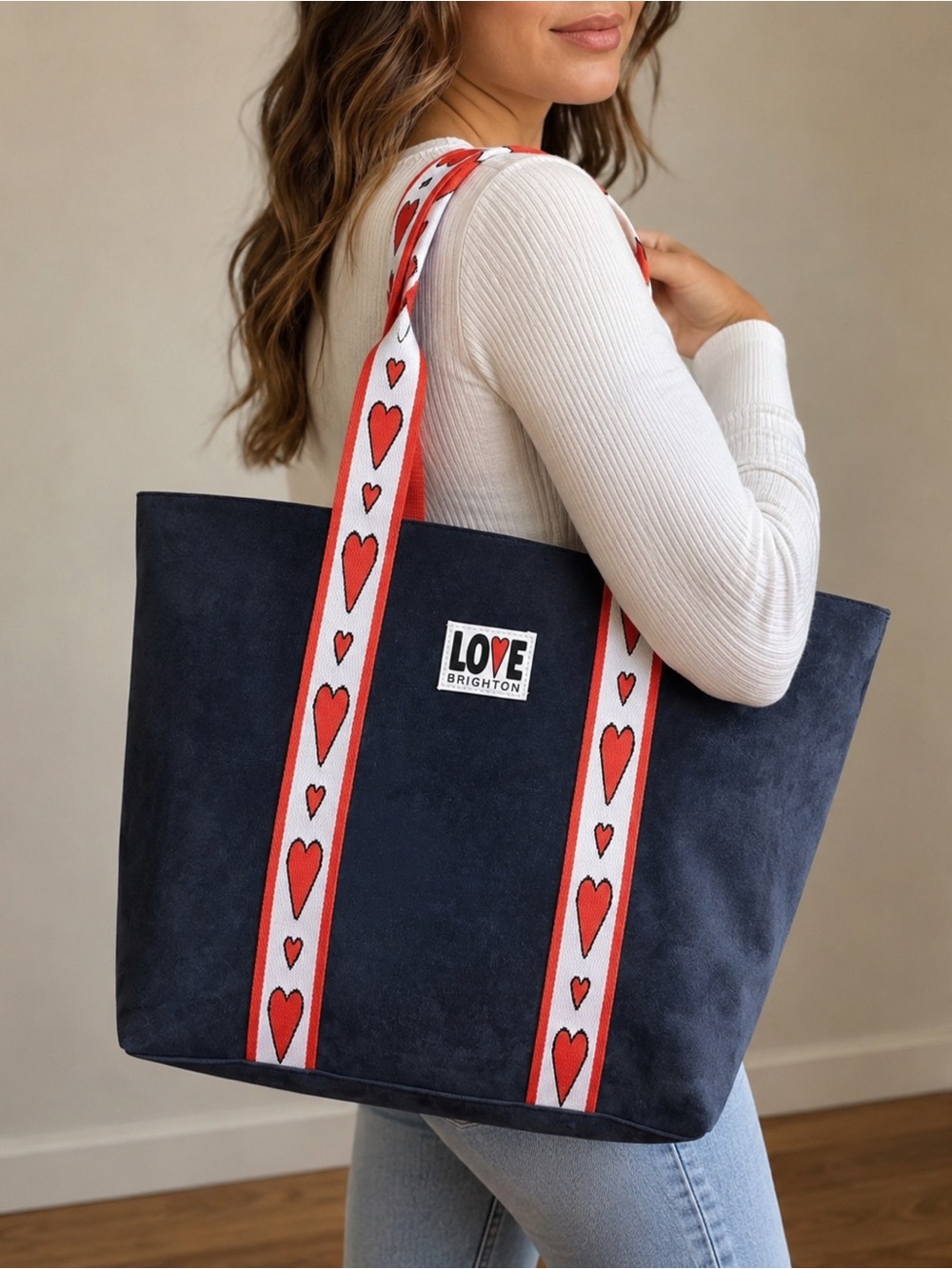 Brighton Navy Tote Bag with Heart Straps Like NEW